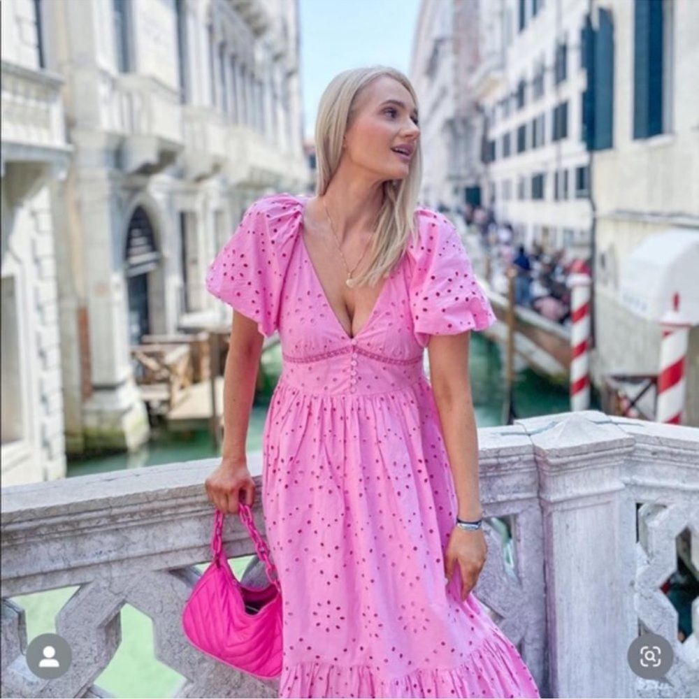 Zara pink eyelet openwork embroidered dress
